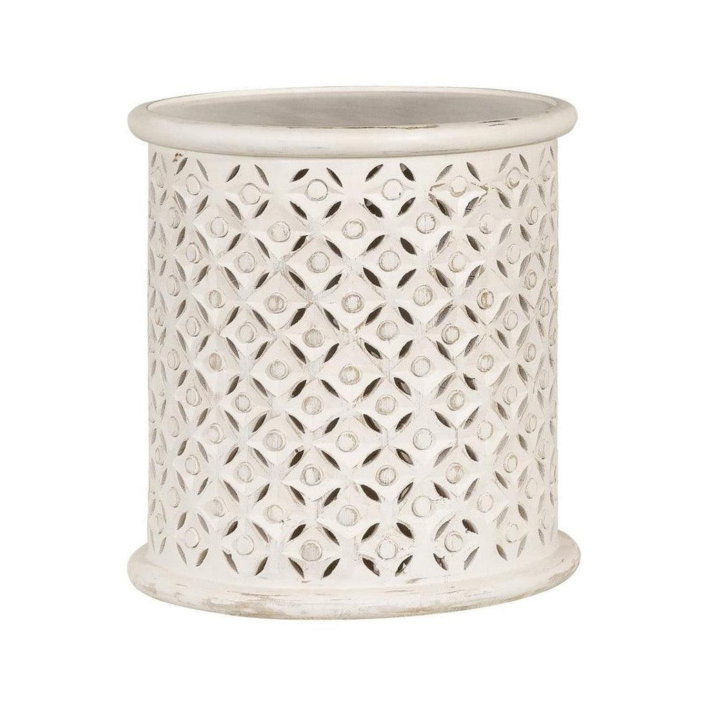 Krish 18-inch Round Accent Table White Washed 936142