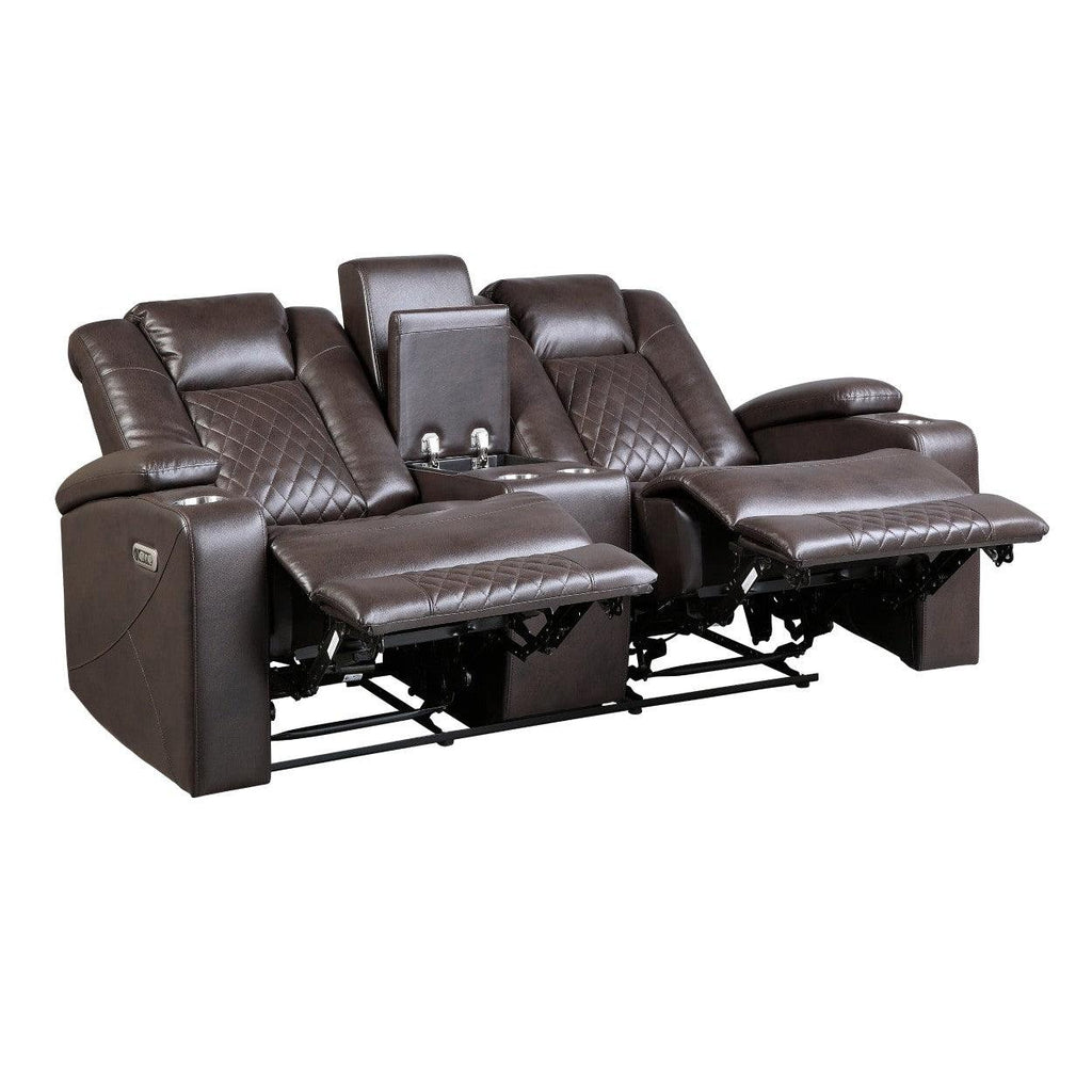 Power Double Reclining Love Seat with Center Console and Power Headrests 9366DB-2PWH