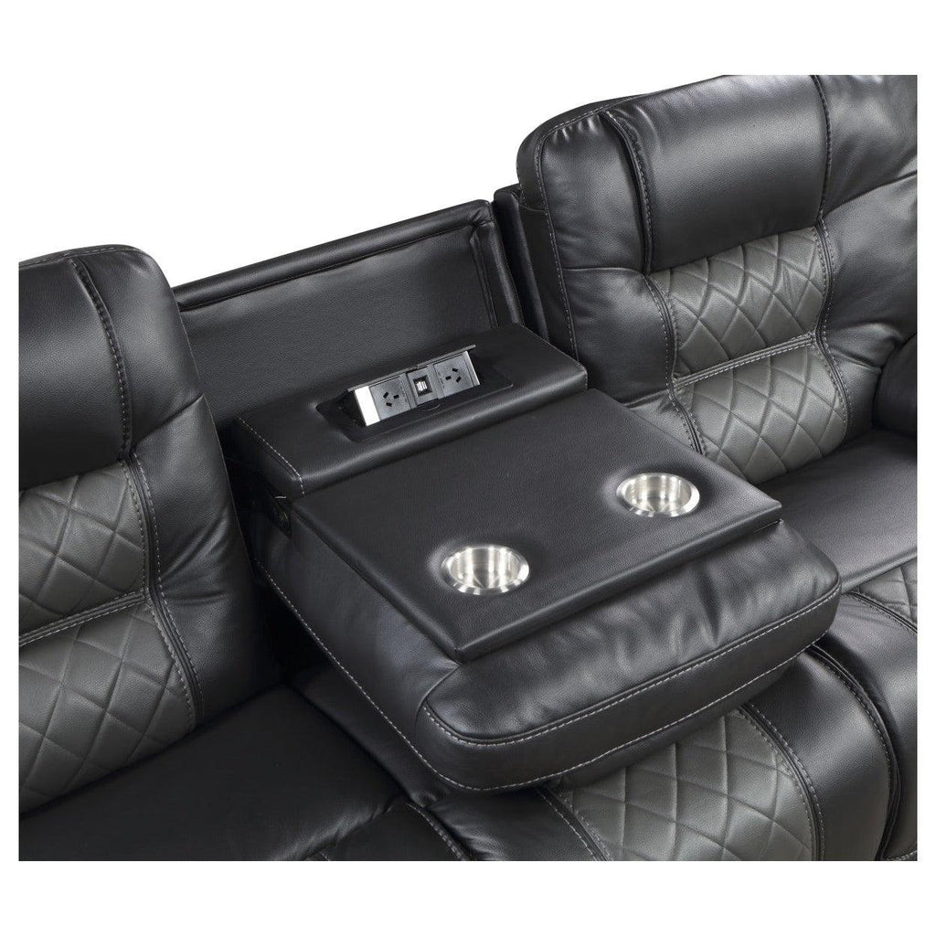 Double Reclining Sofa with Drop-Down Cup Holders, Receptacles and USB ports 9388GRY-3