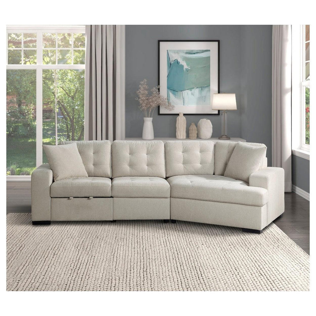 (1/4)Left Side 2-Seater with Pull-out Ottoman and 1 Pillow 9401BEG-2L