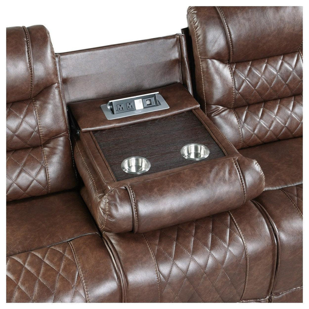 Power Double Reclining Sofa with Drop-Down Cup Holders, Receptacles and USB ports 9405BR-3PW