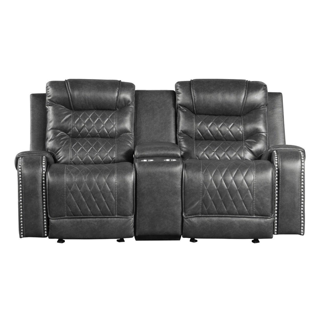 Double Glider Reclining Love Seat with Center Console, Receptacles and USB port 9405GY-2