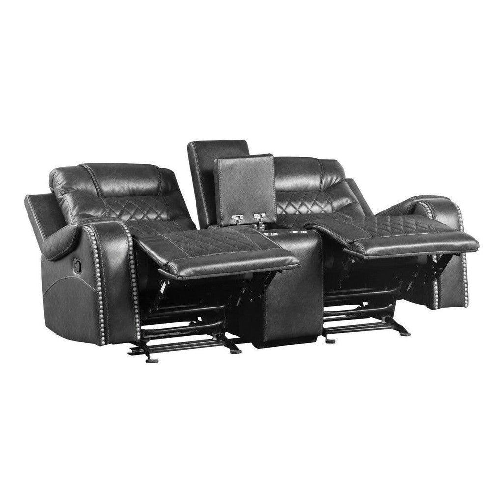 Double Glider Reclining Love Seat with Center Console, Receptacles and USB port 9405GY-2