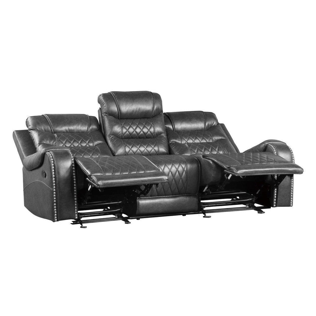 Double Reclining Sofa with Drop-Down Cup Holders, Receptacles and USB ports 9405GY-3