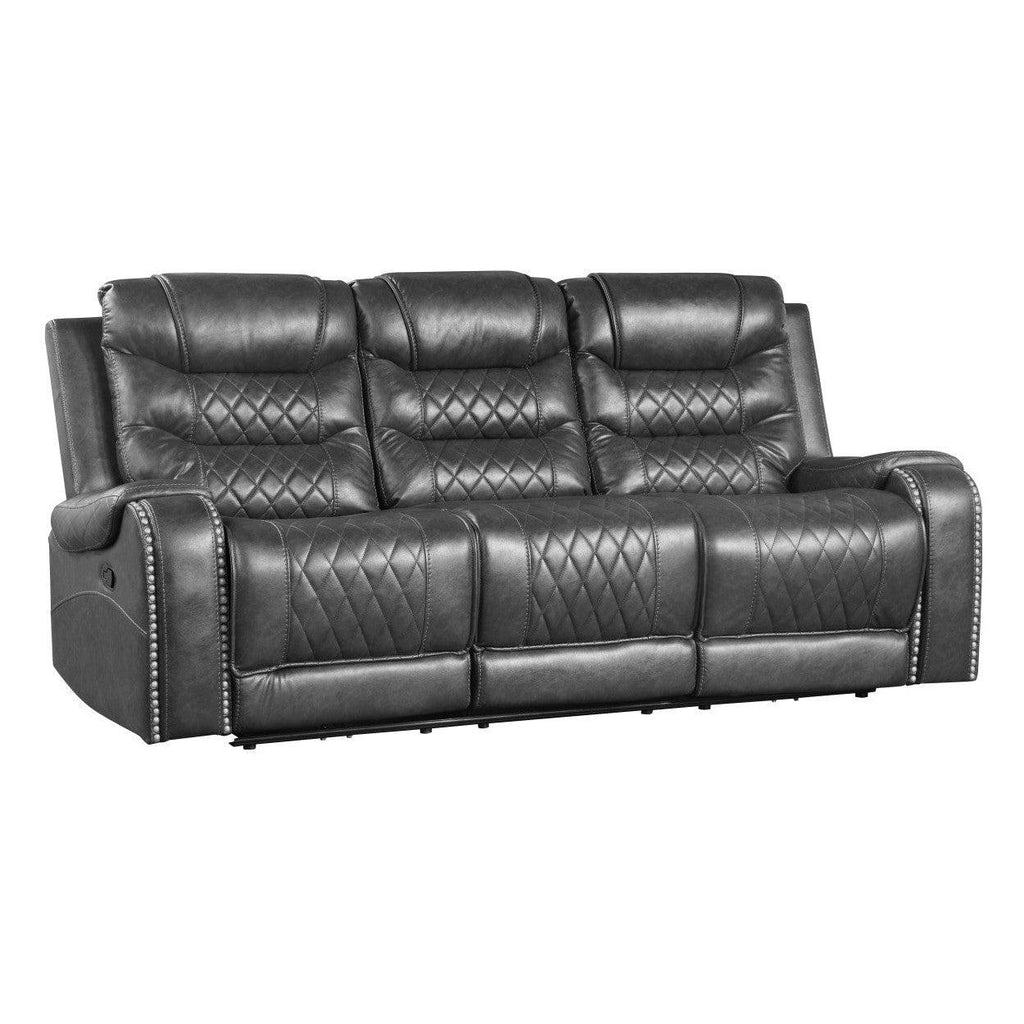 Double Reclining Sofa with Drop-Down Cup Holders, Receptacles and USB ports 9405GY-3