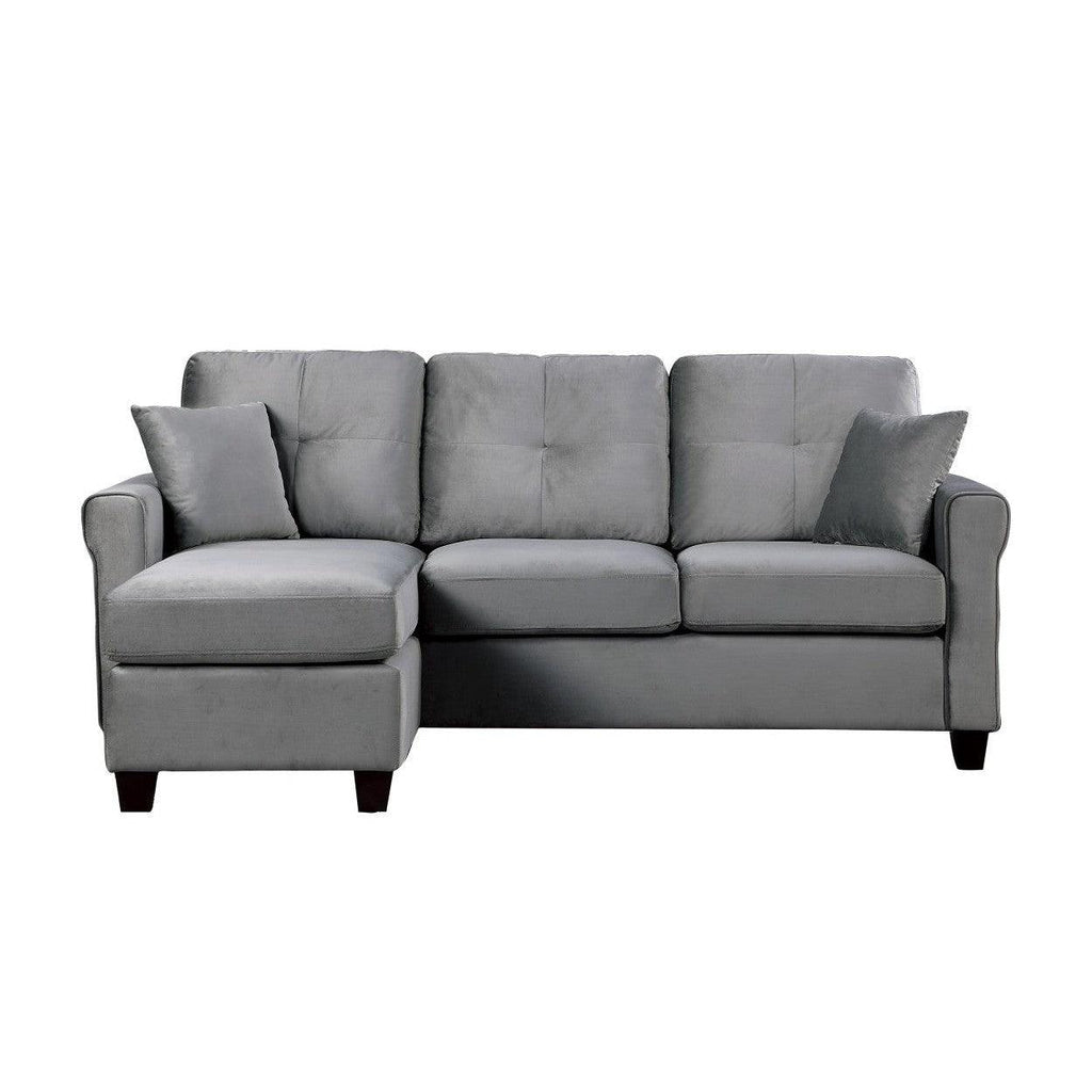 Reversible Sofa Chaise, 2 pillows, Gray Velvet, USE HM9411GY-3SC 9411GY-3SC