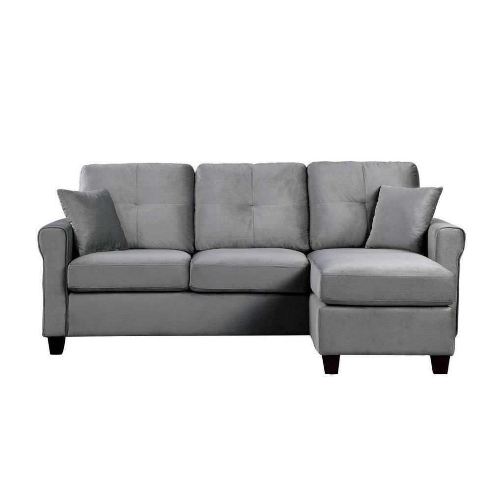 Reversible Sofa Chaise, 2 pillows, Gray Velvet, USE HM9411GY-3SC 9411GY-3SC