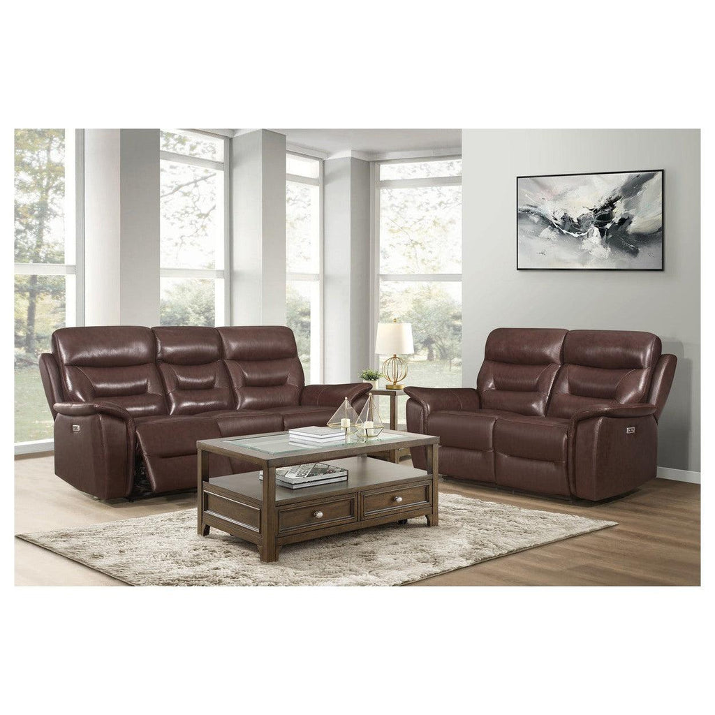 PWR DOUBLE RECLINING SOFA W/ PWR HEADREST, BROWN 2-TONE 9445BR-3PWH