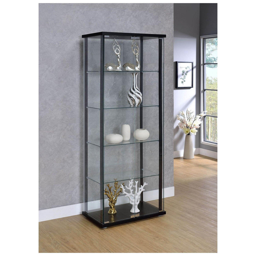 Delphinium 5-shelf Glass Curio Cabinet Black and Clear 950170
