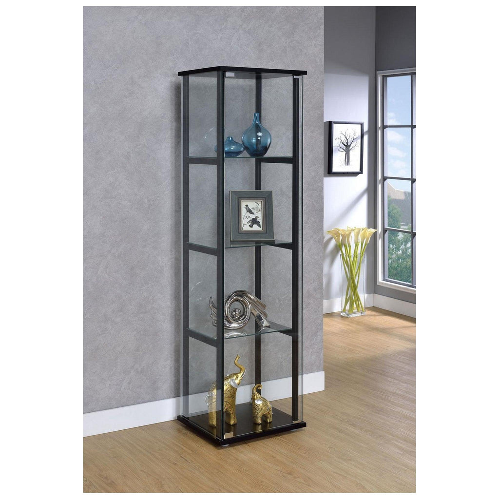 Cyclamen 4-shelf Glass Curio Cabinet Black and Clear 950171