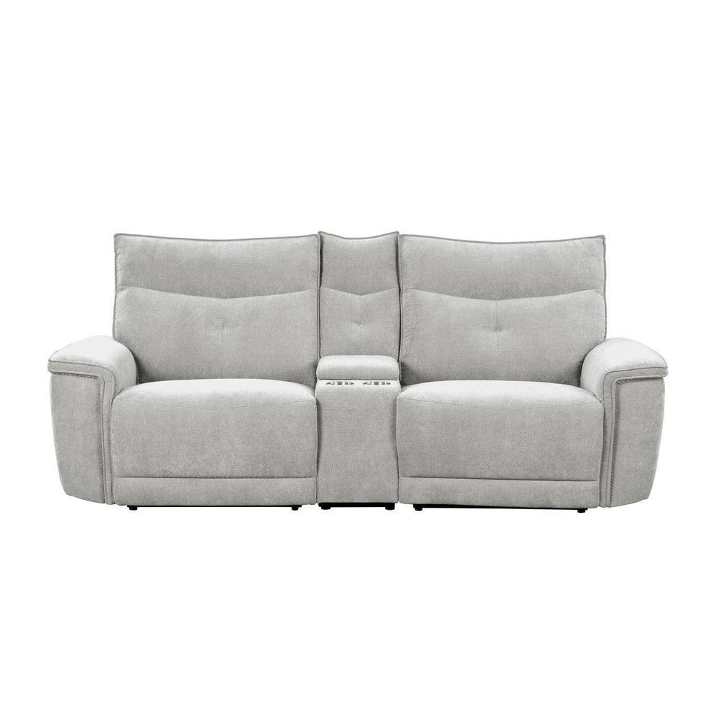 (3)Power Double Reclining Love Seat with Center Console and Power Headrests 9509MGY-2CNPWH*