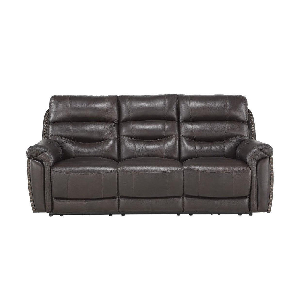 POWER DOUBLE RECLINING SOFA W/ POWER HEADRESTS & USB PORTS, BROWN TOP GRAIN LEATHER MATCH PVC 9527BRW-3PWH