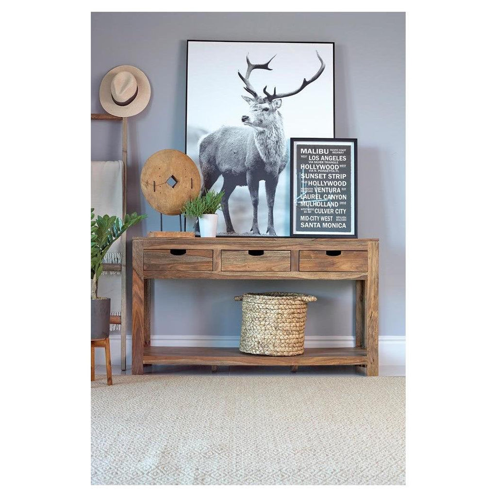 Esther 3-drawer Storage Console Table Natural Sheesham 952853