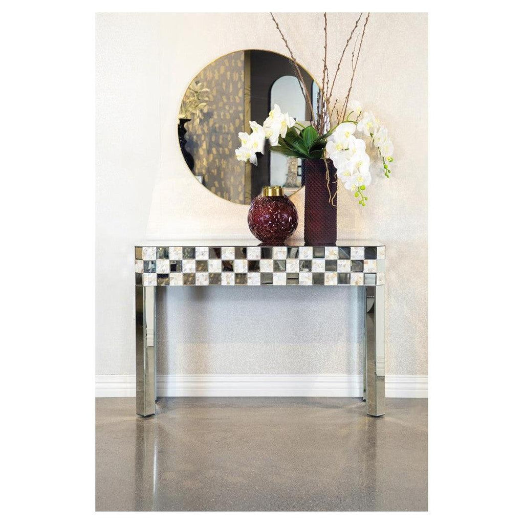 Checker Pattern Rectangular Console Table Silver 952859