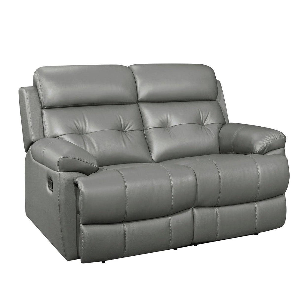 DOUBLE RECLINING LOVE SEAT, GRAY TOP GRAIN LEATHER MATCH PVC 9529GRY-2