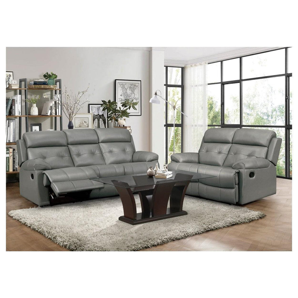 DOUBLE RECLINING LOVE SEAT, GRAY TOP GRAIN LEATHER MATCH PVC 9529GRY-2