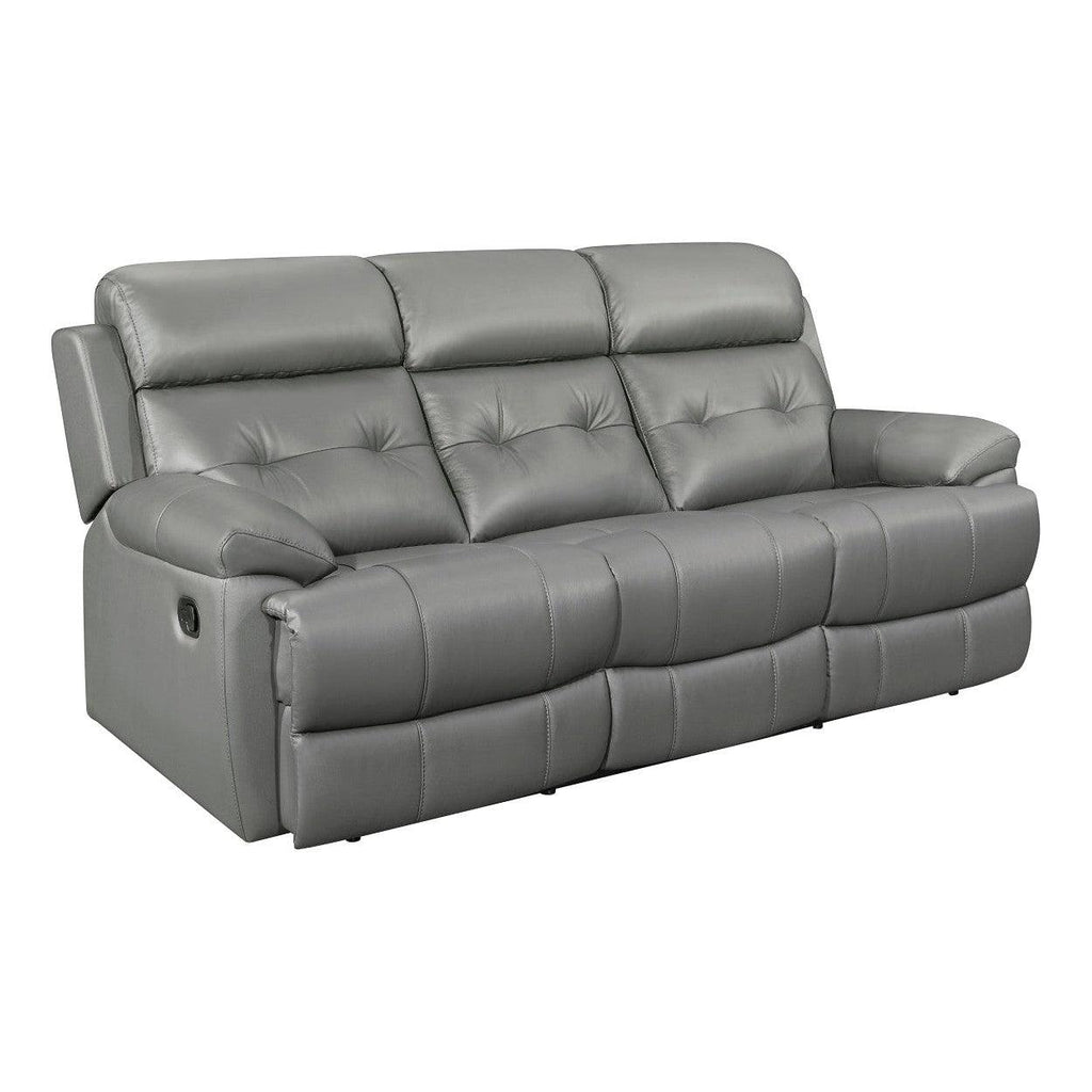 DOUBLE RECLINING SOFA, GRAY TOP GRAIN LEATHER MATCH PVC 9529GRY-3