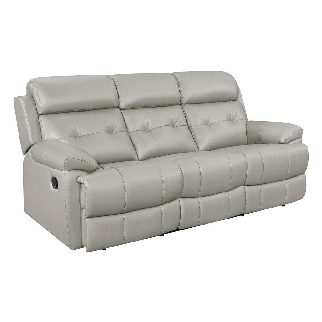 DOUBLE RECLINING SOFA, SILVER GRAY TOP GRAIN LEATHER MATCH PVC 9529SVE-3
