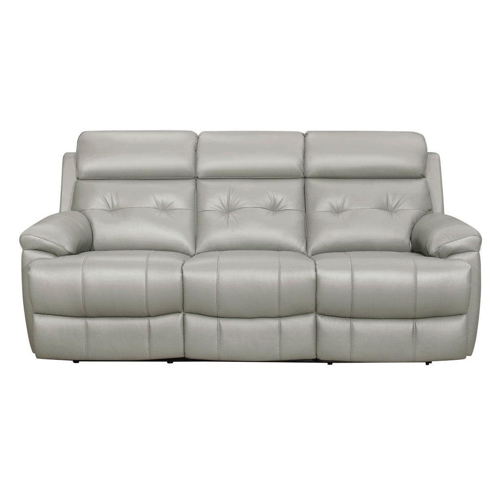 DOUBLE RECLINING SOFA, SILVER GRAY TOP GRAIN LEATHER MATCH PVC 9529SVE-3