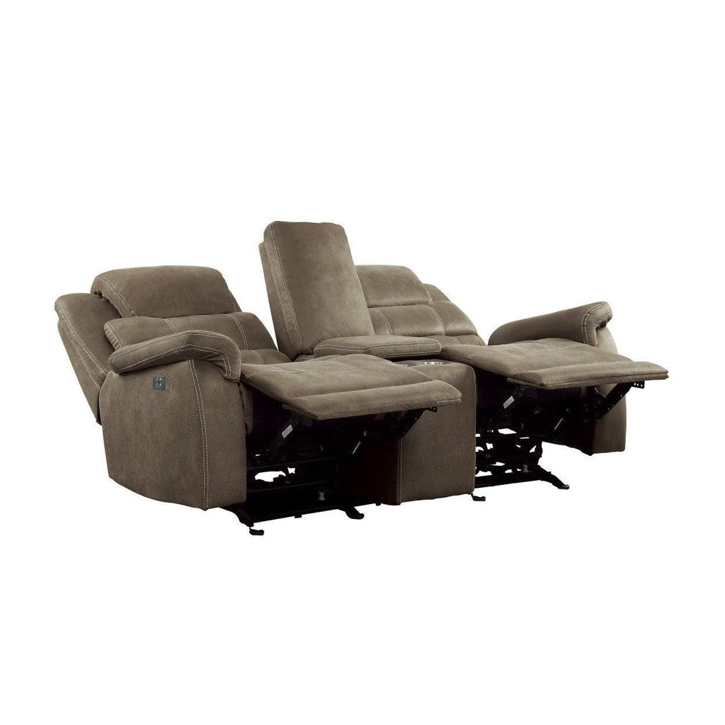 POWER DOUBLE RECLINING LOVE SEAT WITH CENTER CONSOLE, POWER HEADRESTS & USB PORTS, BROWN 100% POLYESTER 9848BR-2PWH