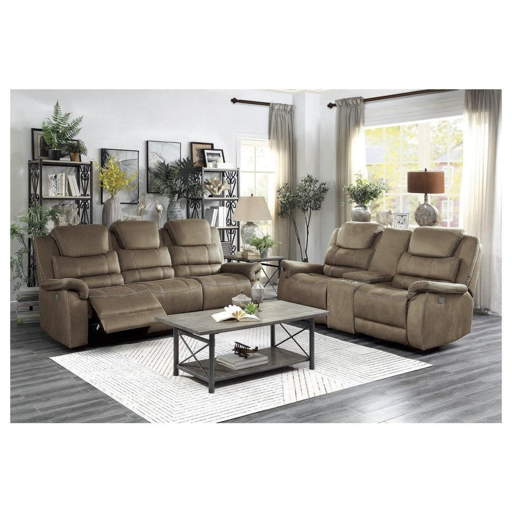 POWER DOUBLE RECLINING LOVE SEAT WITH CENTER CONSOLE, POWER HEADRESTS & USB PORTS, BROWN 100% POLYESTER 9848BR-2PWH