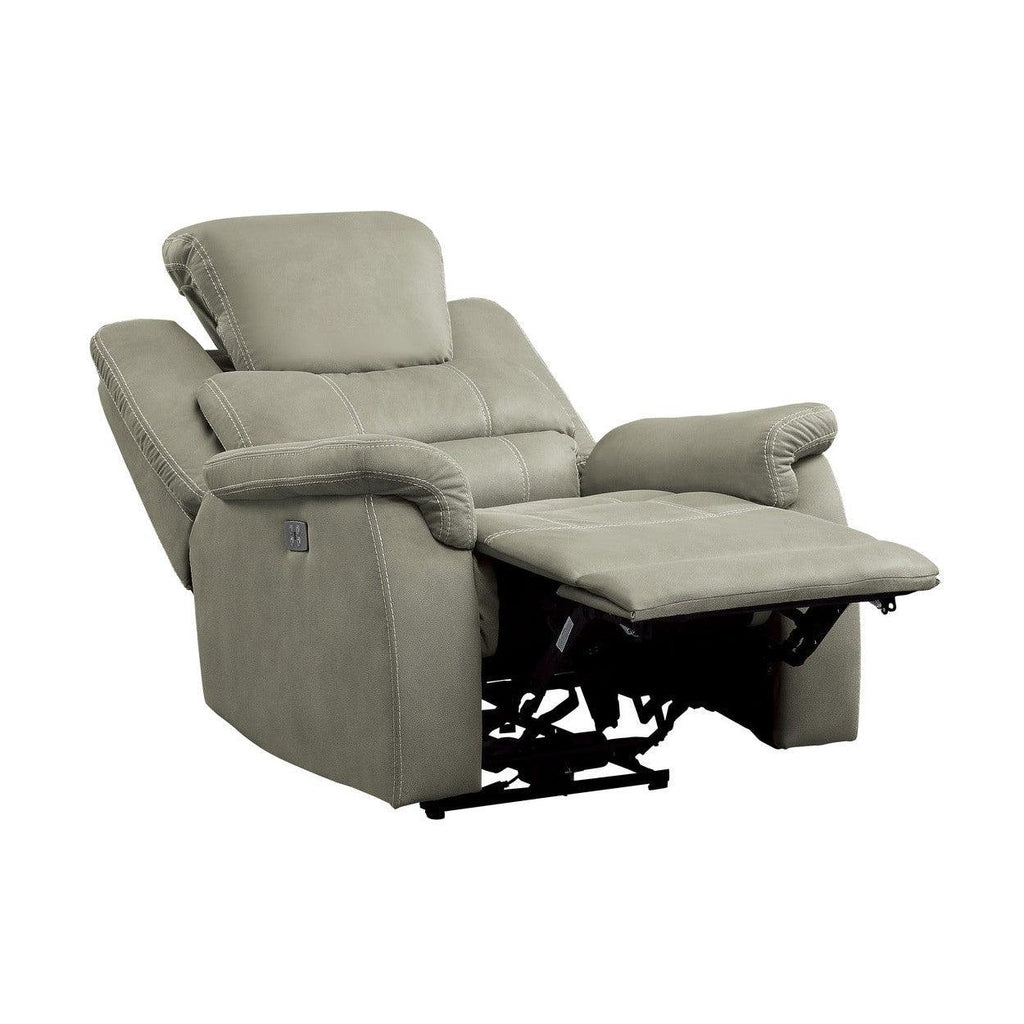 POWER RECLINING CHAIR WITH POWER HEADREST & USB PORT, GRAY 100% POLYESTER 9848GY-1PWH