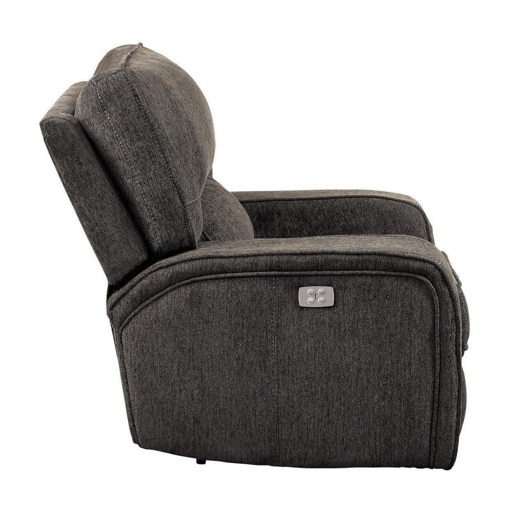 POWER RECLINING CHAIR WITH POWER HEADREST & USB PORT, CHOCOLATE 100% POLYESTER 9849CH-1PWH