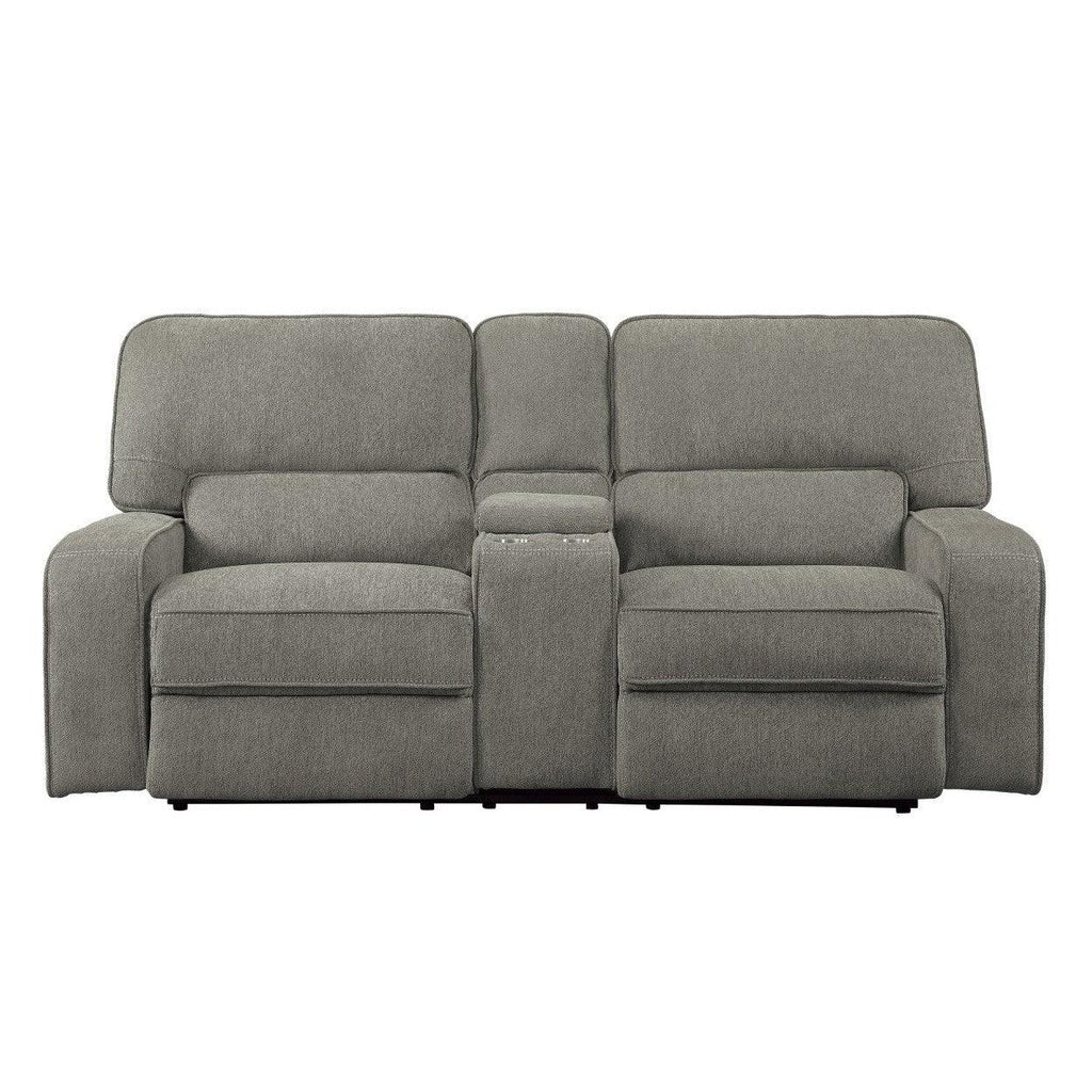 POWER DOUBLE RECLINING LOVE SEAT WITH CENTER CONSOLE, POWER HEADRESTS & USB PORTS, MOCHA 100% POLYESTER 9849MC-2PWH