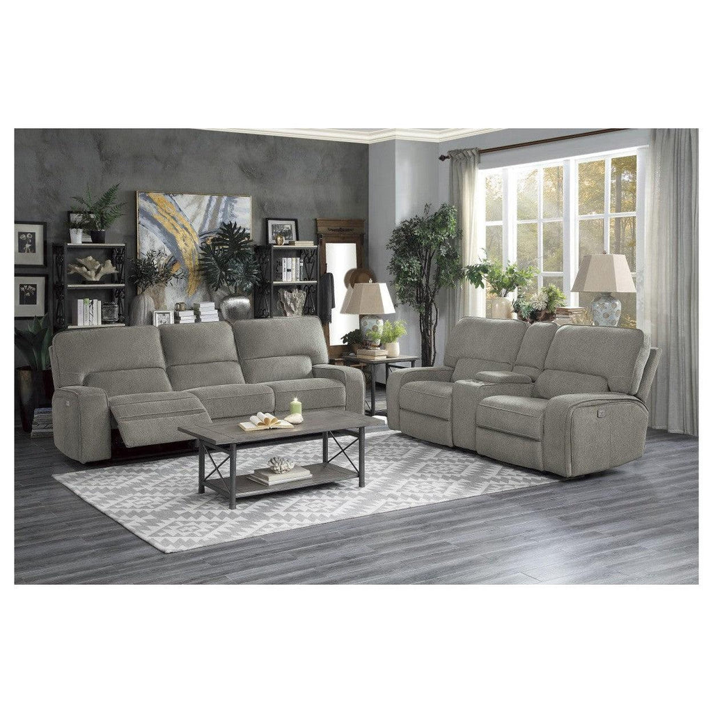 POWER DOUBLE RECLINING LOVE SEAT WITH CENTER CONSOLE, POWER HEADRESTS & USB PORTS, MOCHA 100% POLYESTER 9849MC-2PWH