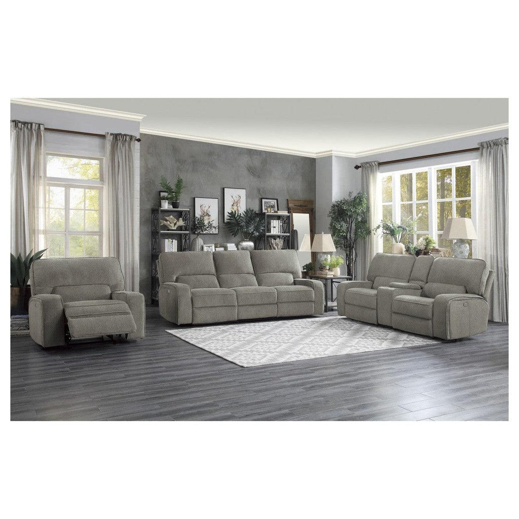 POWER DOUBLE RECLINING SOFA WITH POWER HEADRESTS & USB PORTS, MOCHA 100% POLYESTER 9849MC-3PWH