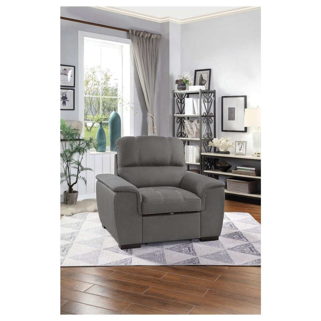 CHAIR W/ PULL-OUT OTTOMAN, GRAY 100% POLYETSER 9858GY-1