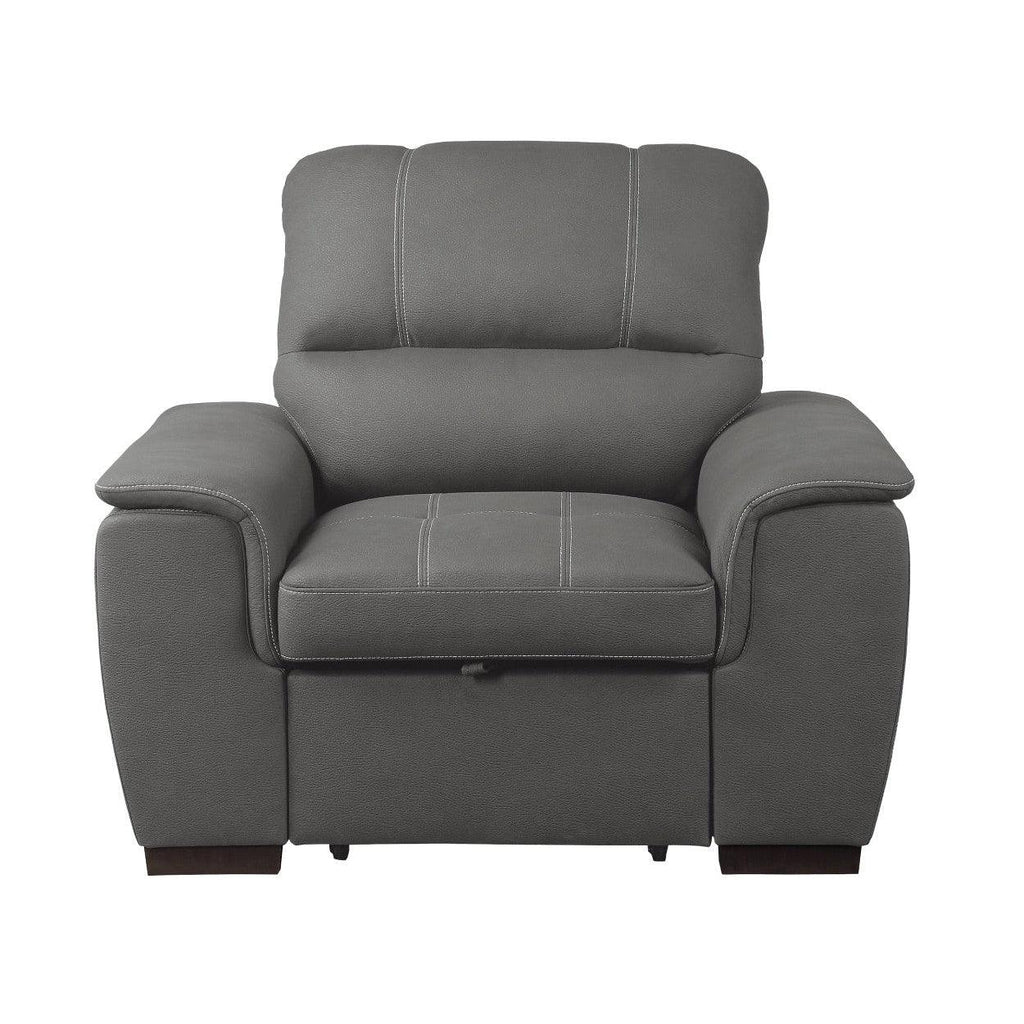 CHAIR W/ PULL-OUT OTTOMAN, GRAY 100% POLYETSER 9858GY-1