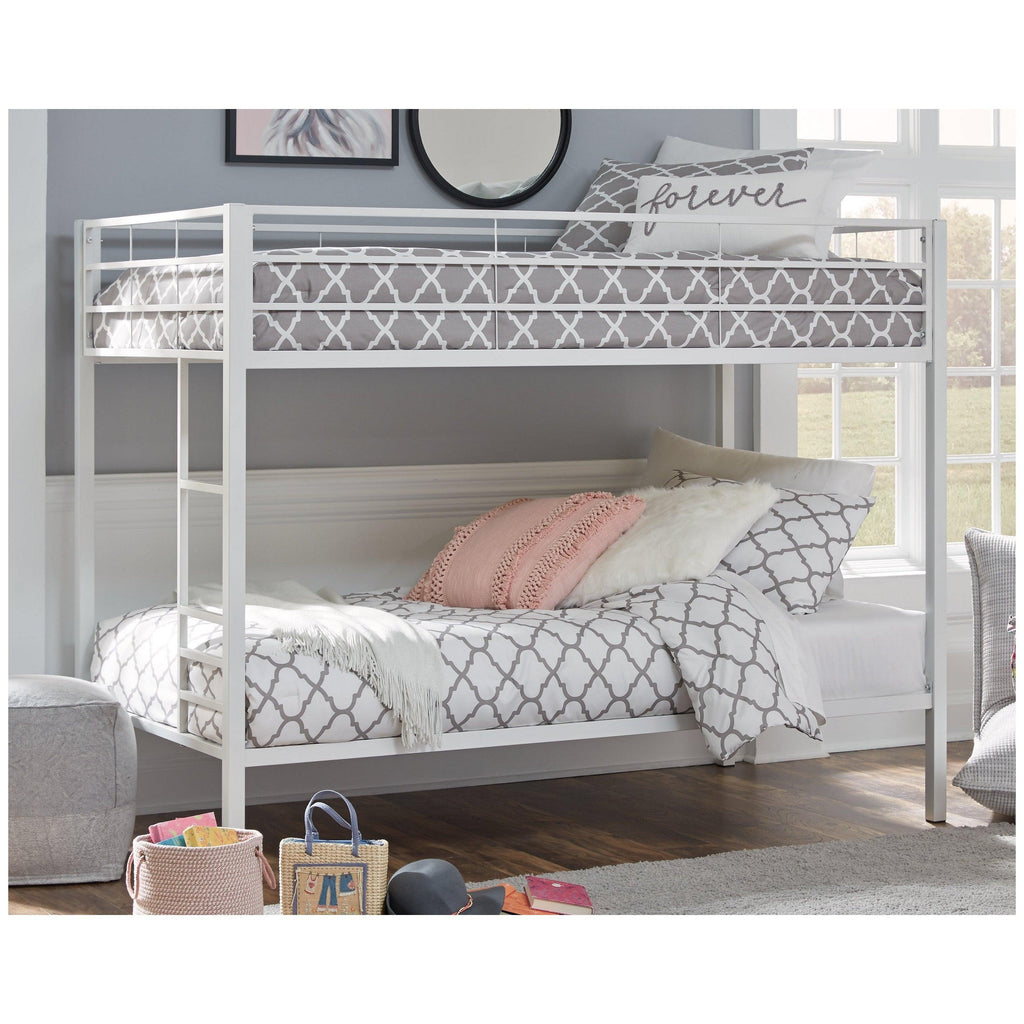 Broshard Twin over Twin Metal Bunk Bed and 2 Mattresses and Pillows Ash-B075B1