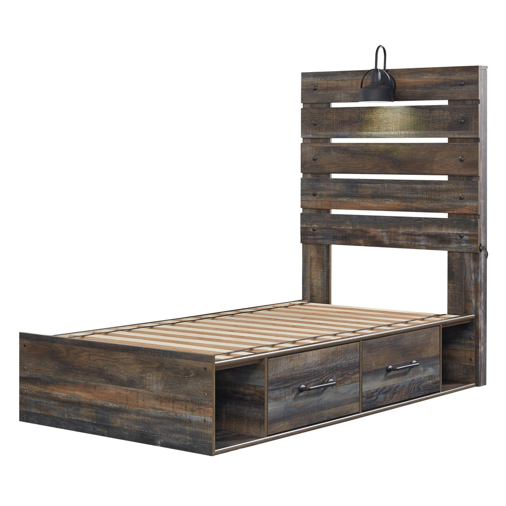 Drystan Panel Bed With 4 Storage Drawers - Oak & Sofa Liquidators