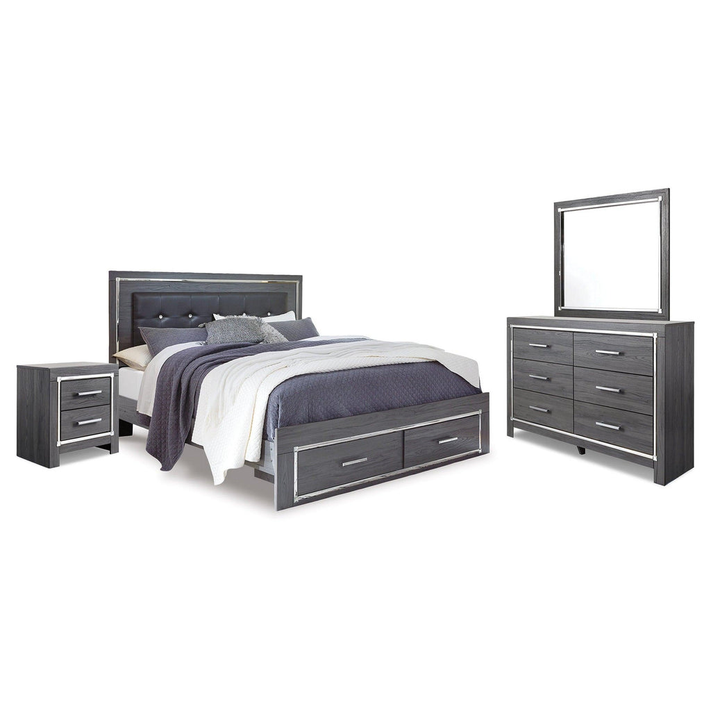 Lodanna King Panel Storage Bed with Mirrored Dresser and Nightstand Ash-B214B17