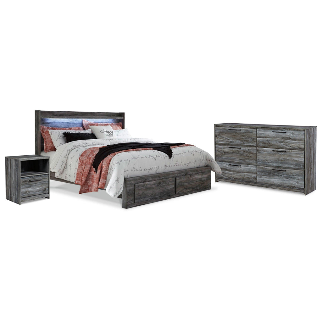 Baystorm King Panel Storage Bed, Dresser and Nightstand Ash-B221B49