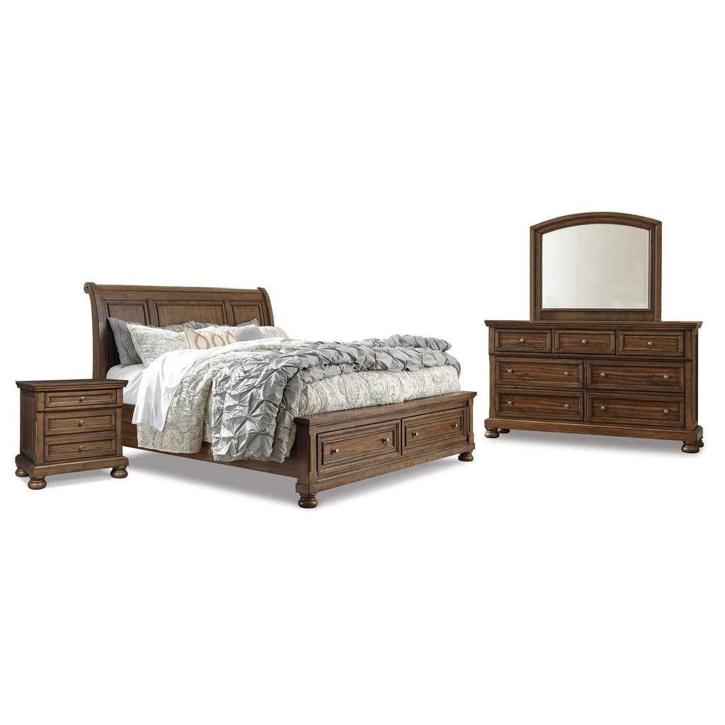 Flynnter Queen Sleigh Storage Bed, Dresser, Mirror and Nightstand Ash-B719B20
