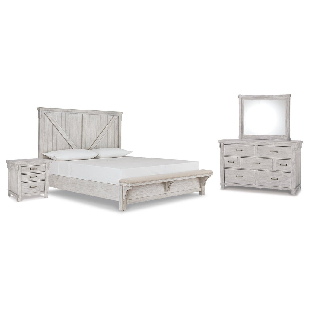 Brashland California King Panel Bed, Dresser, Mirror and Nightstand Ash-B740B17