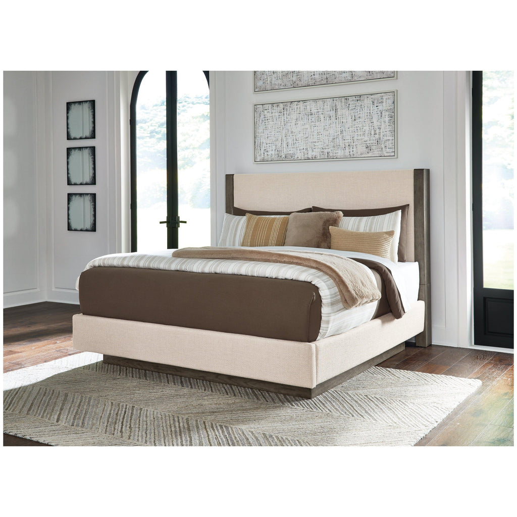 Anibecca Queen Upholstered Panel Bed Ash-B970B2