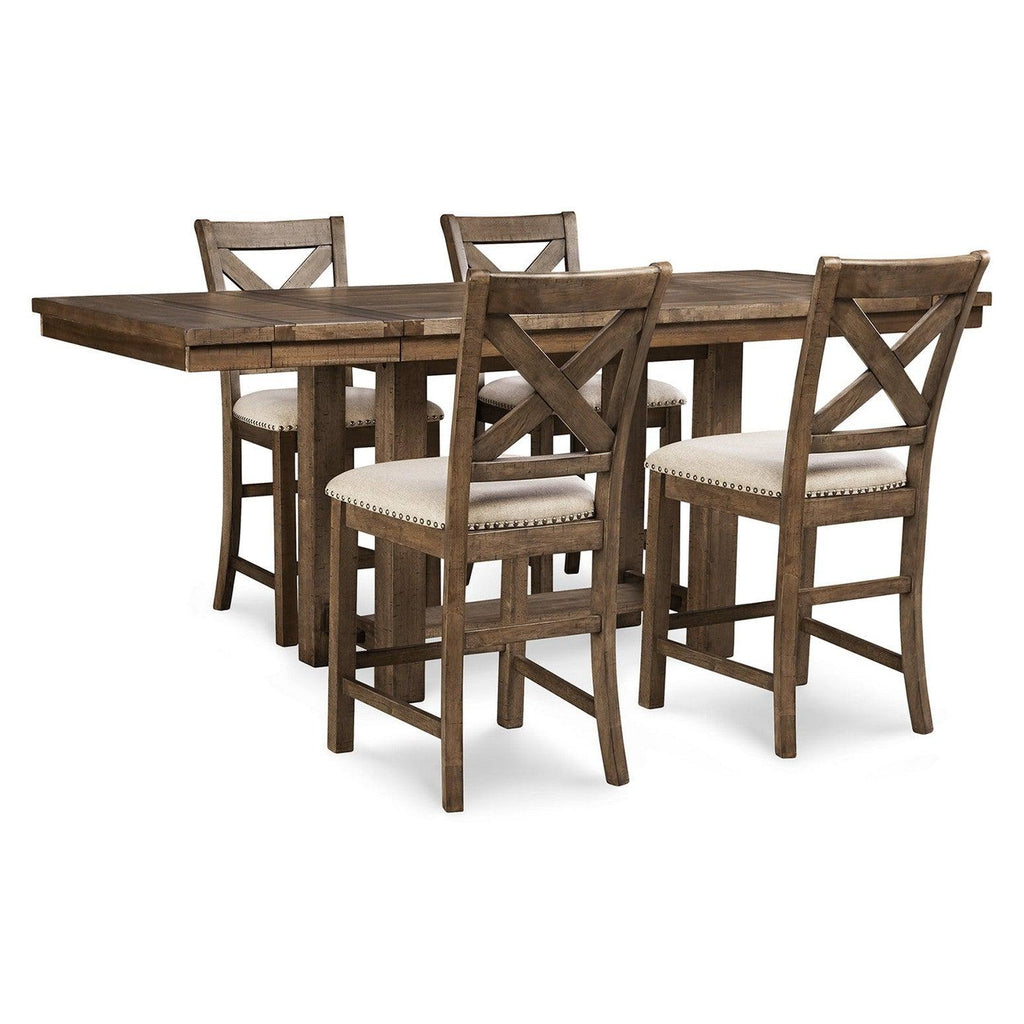 Moriville Counter Height Dining Table and 4 Barstools Ash-D631D1