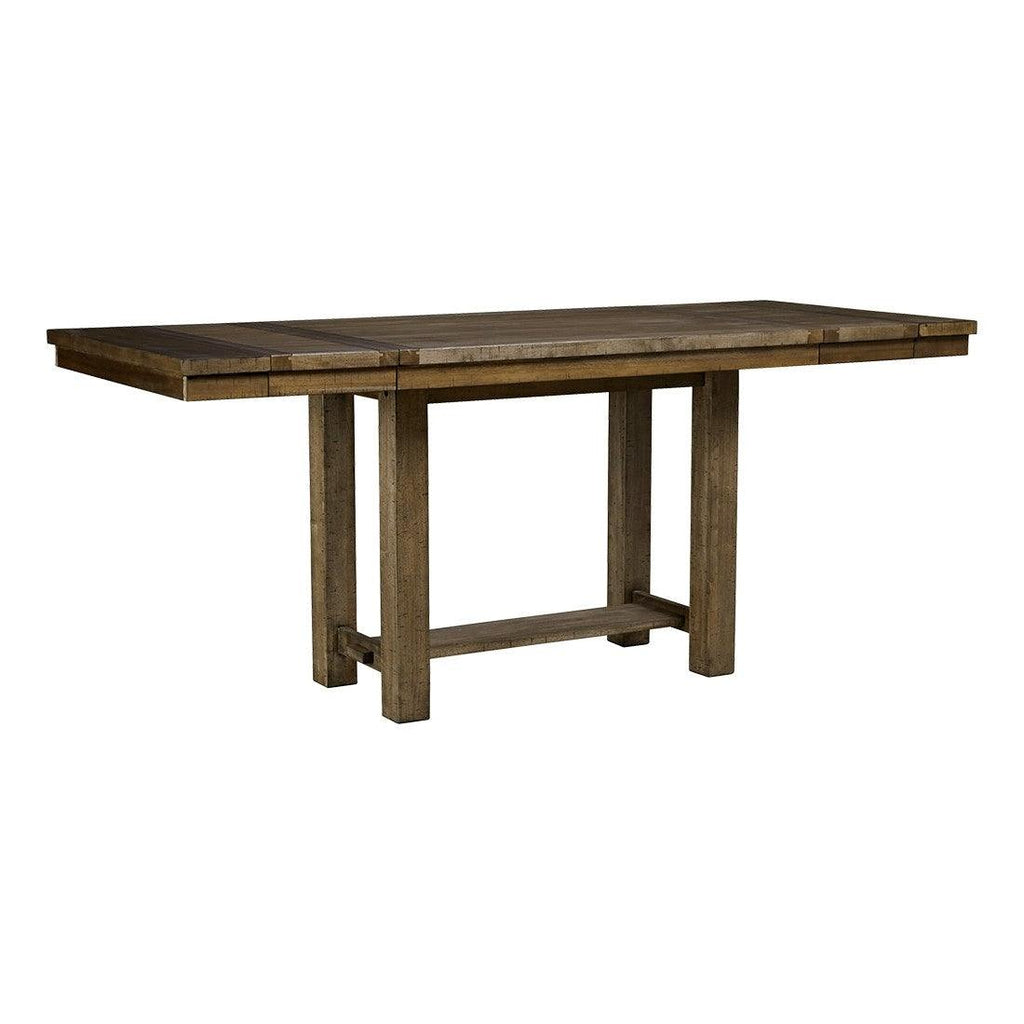 Moriville Counter Height Dining Table, 4 Barstools and Server Ash-D631D8