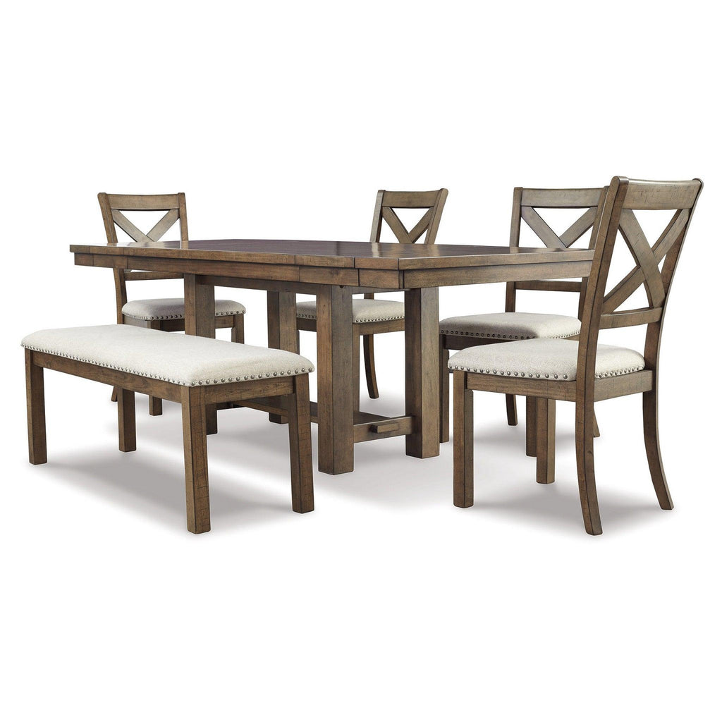 Moriville Dining Table and 4 Chairs and Bench Ash-D631D6