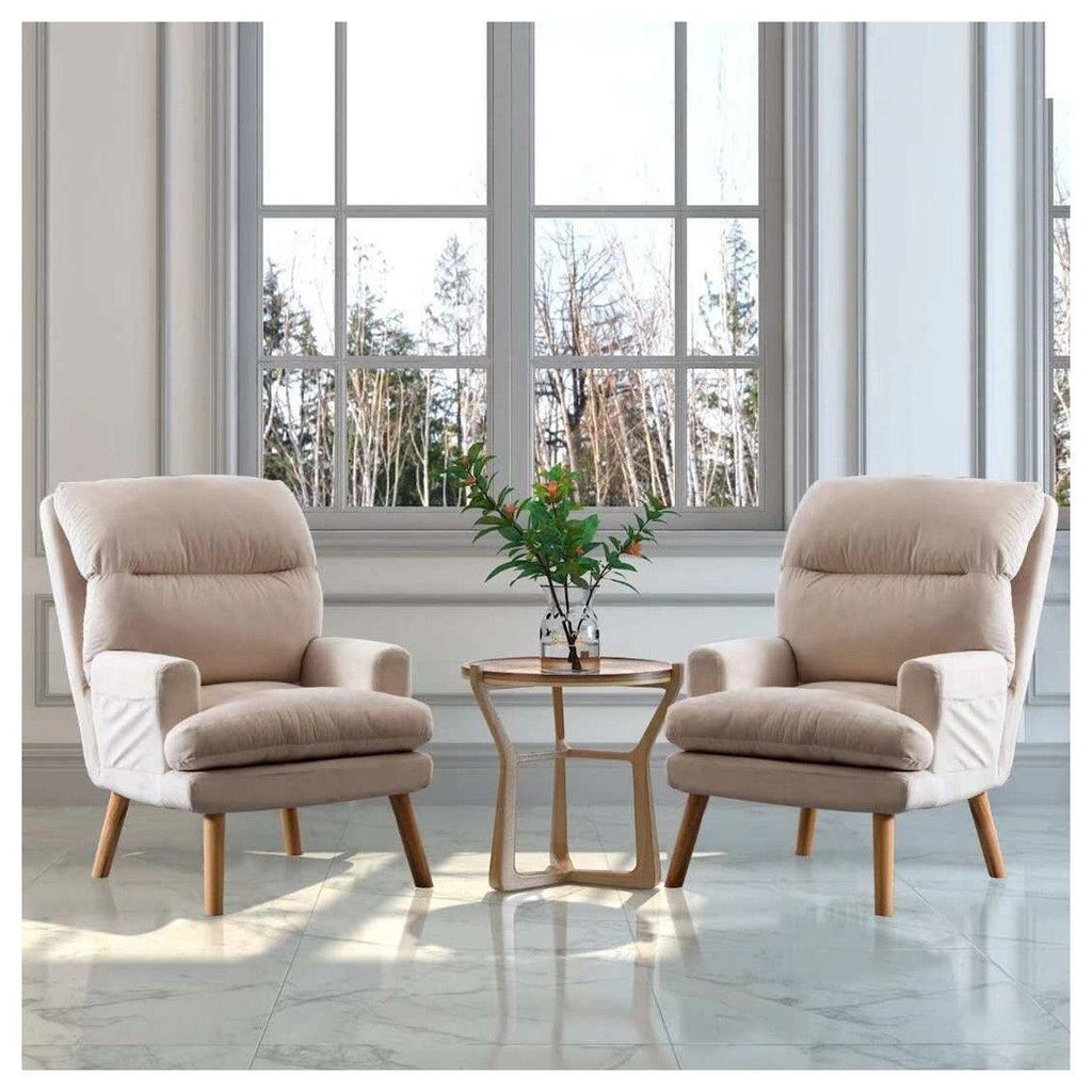 ACCENT CLICK CLACK CHAIR WITH OTTOMAN, BEIGE WITH OAK FINISH LEG HM1760BE-1