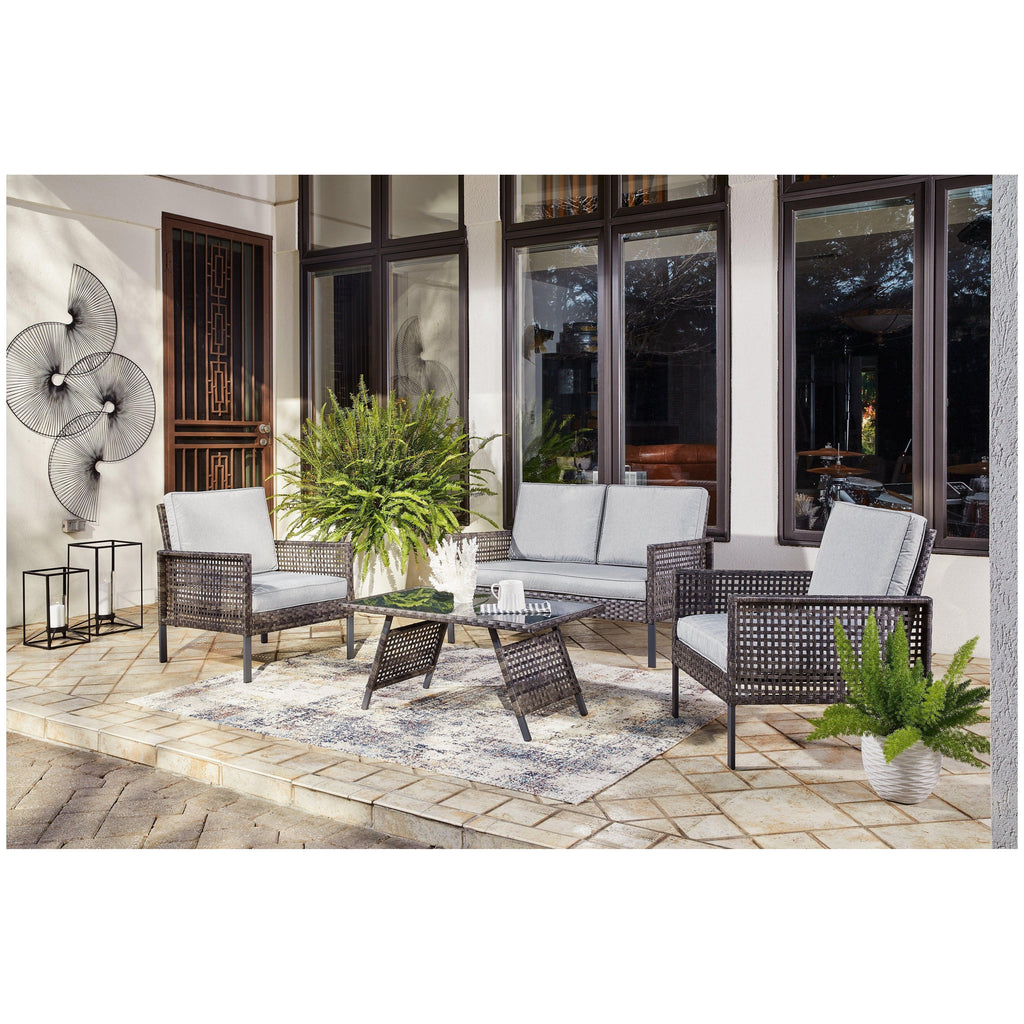 Lainey Outdoor Love/Chairs/Table Set (Set of 4) Ash-P338-080