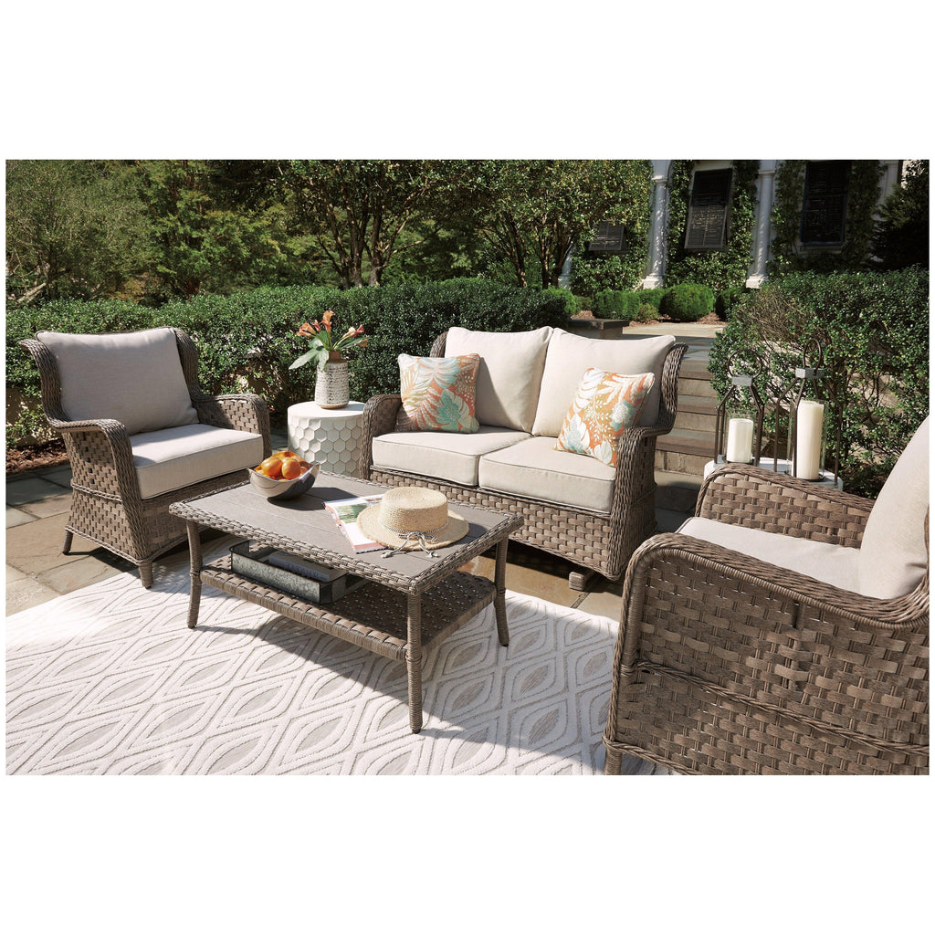 Clear Ridge Outdoor Loveseat, 2 Lounge Chairs and Coffee Table Ash-P361P1