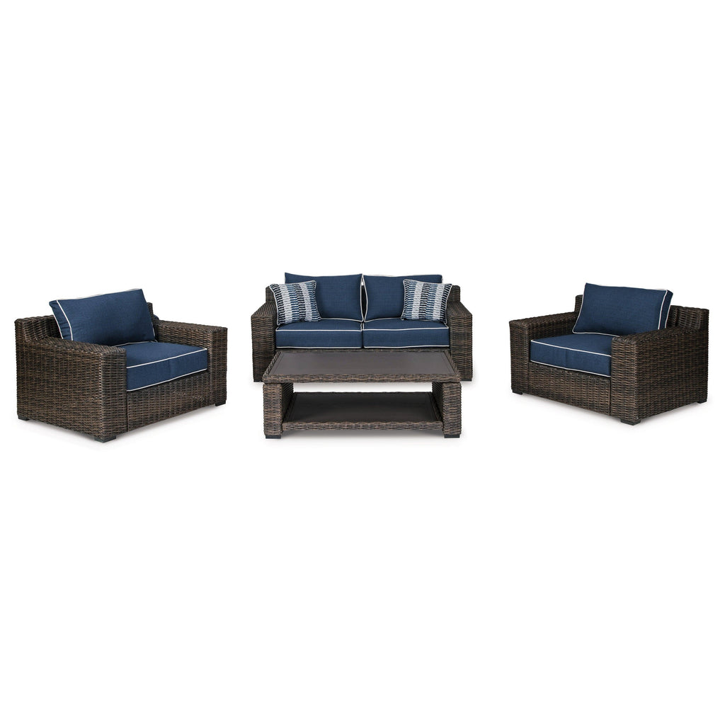 Grasson Lane Outdoor Loveseat, 2 Lounge Chairs and Coffee Table Ash-P783P1