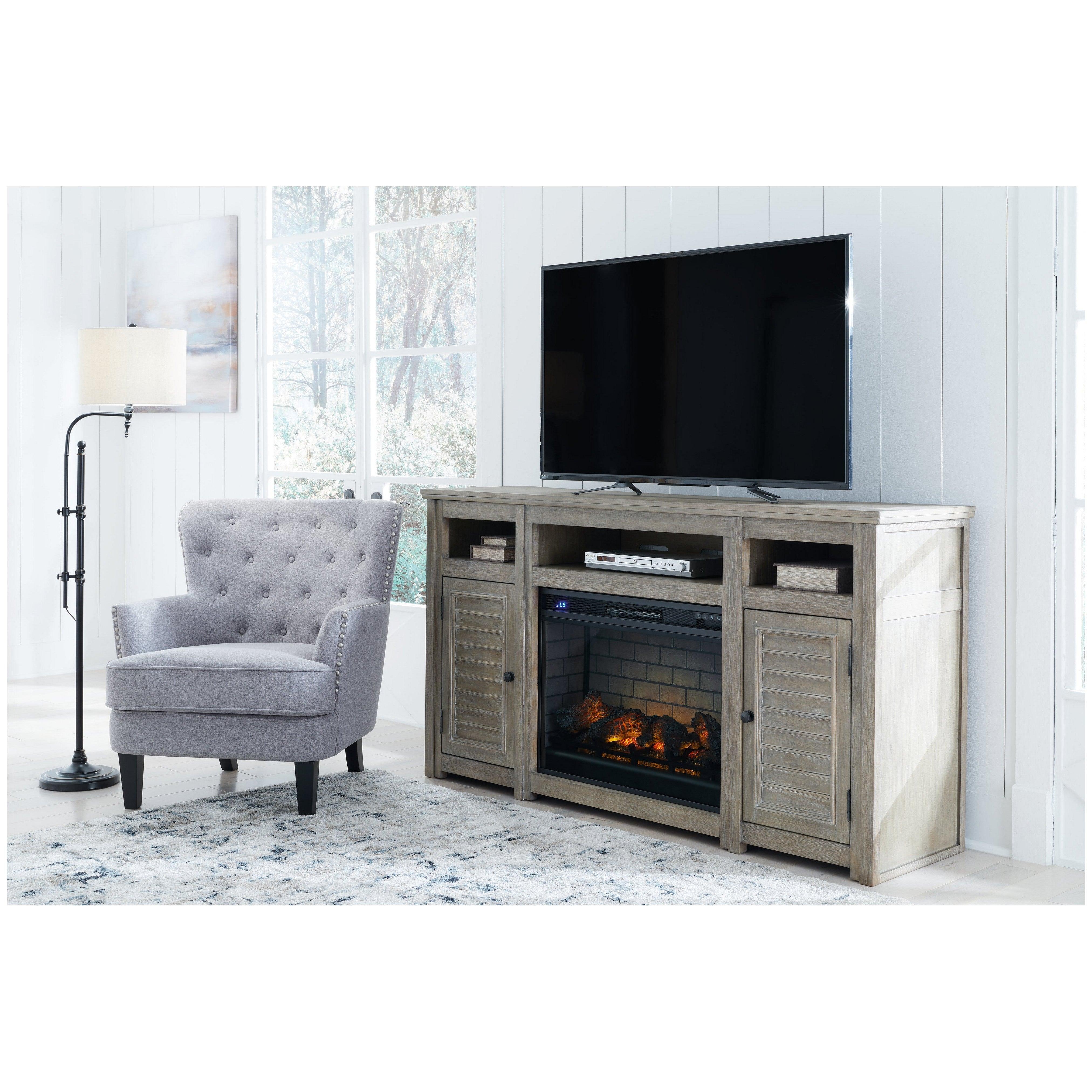 Mueble de TV con chimenea eléctrica y vitrina - Mobel2